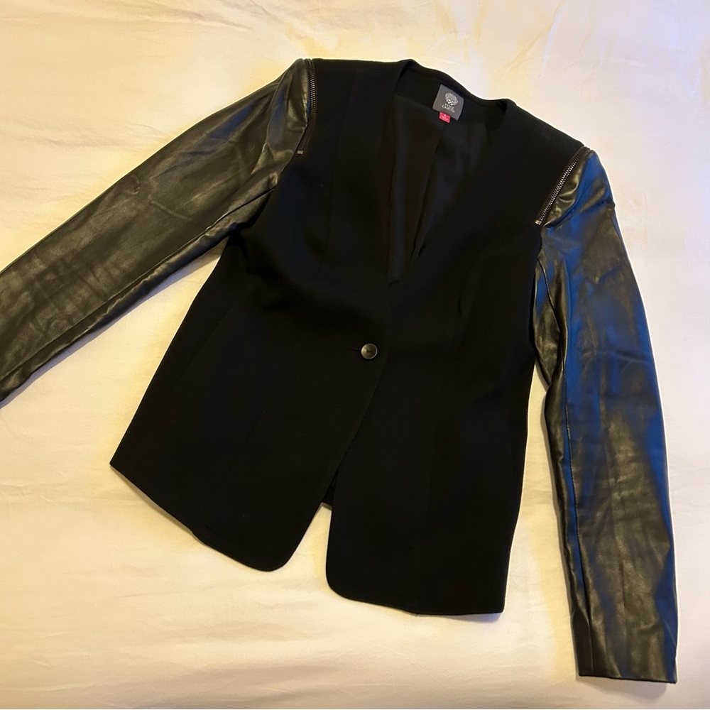 Vince Camuto Black Jacket with Leather Sleeves